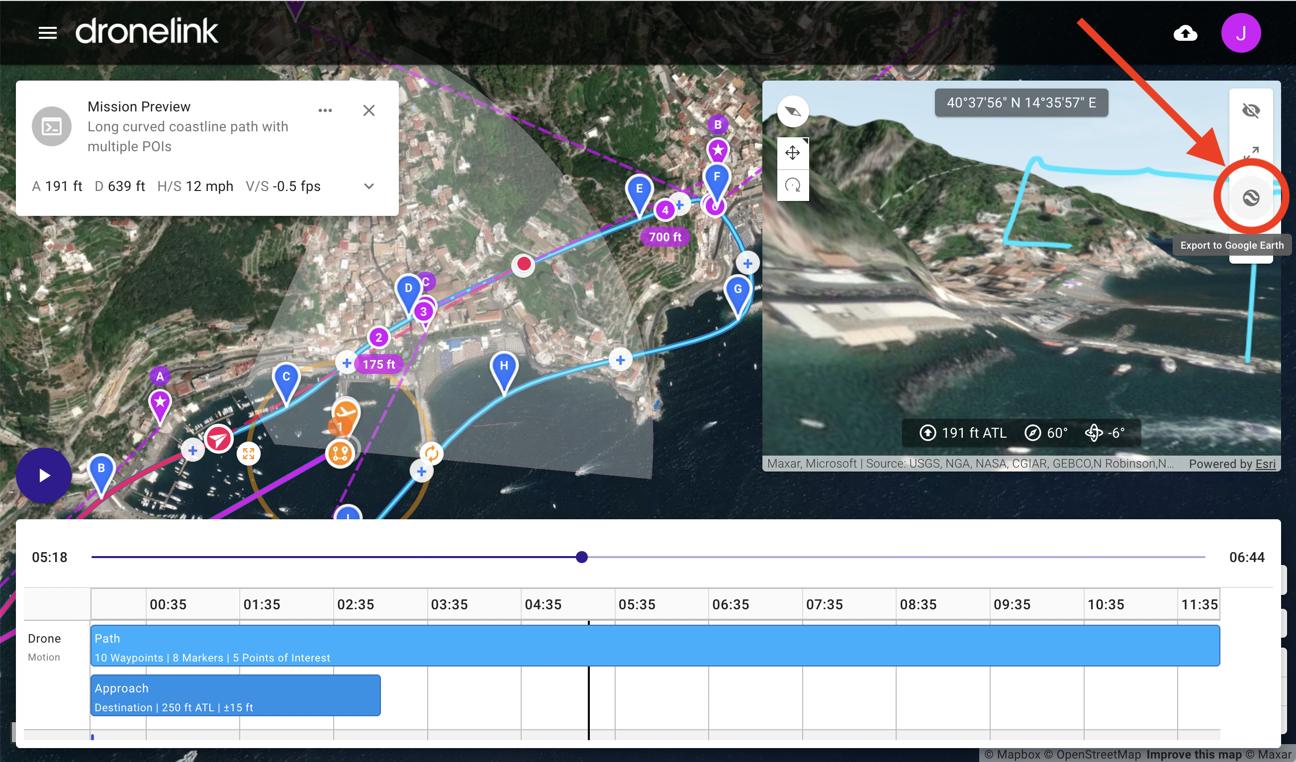 Export to KMZ file and Google Earth for 3D Preview and Playback – Dronelink